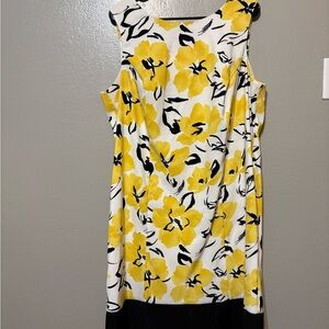 dressbarn woman White Midi Dress with Yellow & Black Floral Print Size 18W